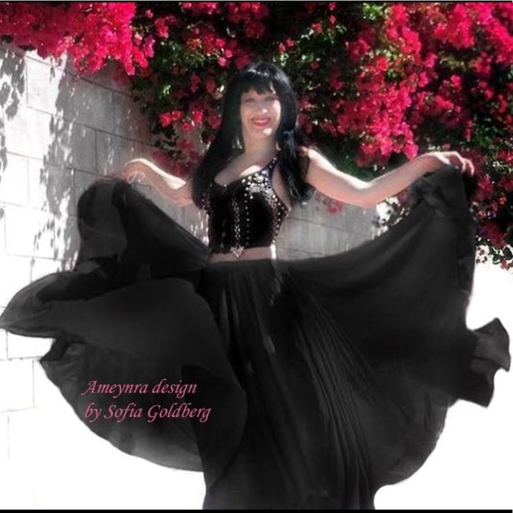 Black chiffon skirt double circle Ameynra design. New Gothic / gypsy / dancewear